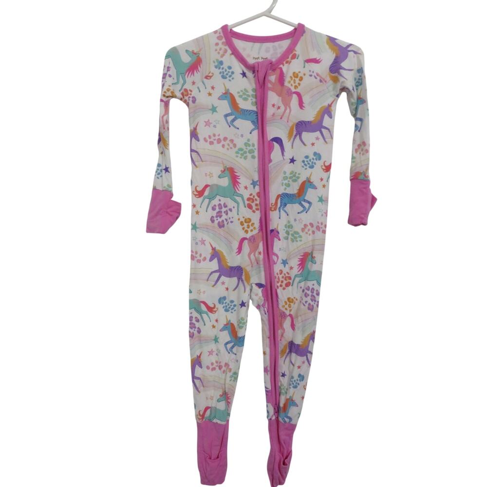 Little Sleepies Baby Sz 6-12M Pink Unicorn Bamboo Convertible Zippy Pajamas